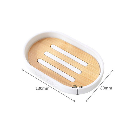 Jabonera blanca con rejilla de bambú