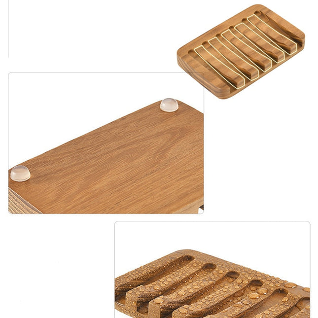 Jabonera de madera natural con ranuras