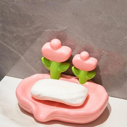 Jabonera de cerámica con diseño floral