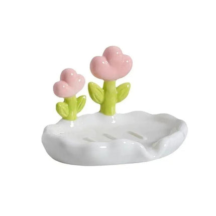 Jabonera de cerámica con diseño floral