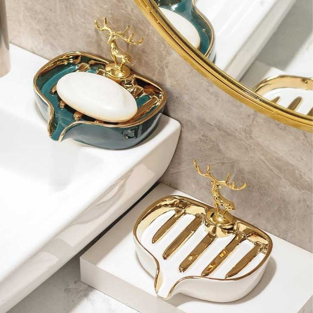 Jabonera decorativa con ciervo dorado
