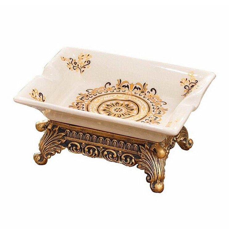 Jabonera vintage cerámica con detalles dorados