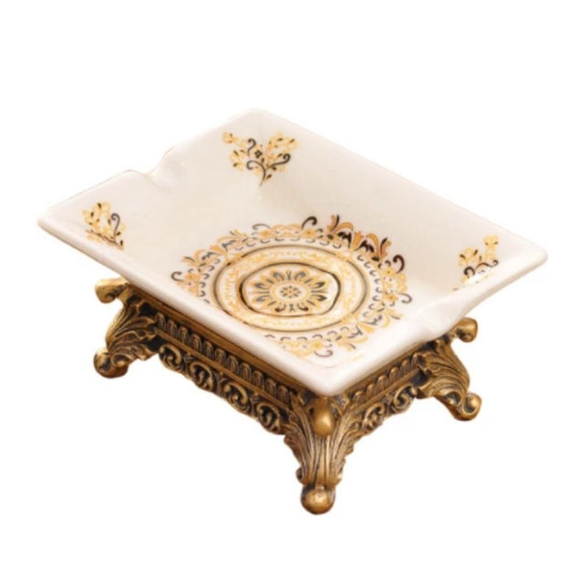 Jabonera vintage cerámica con detalles dorados