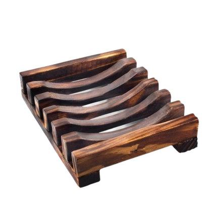 Jabonera de madera oscura para baño