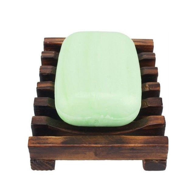 Jabonera de madera oscura para baño