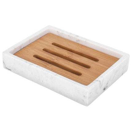 Jabonera efecto mármol con tapa bambú