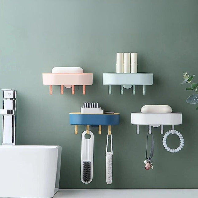 Jabonera de pared adhesiva con ganchos