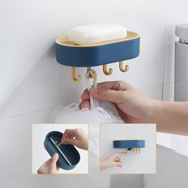 Jabonera de pared adhesiva con ganchos