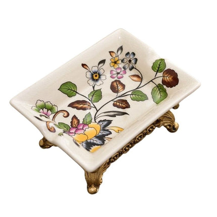 Jabonera cerámica vintage con diseño floral